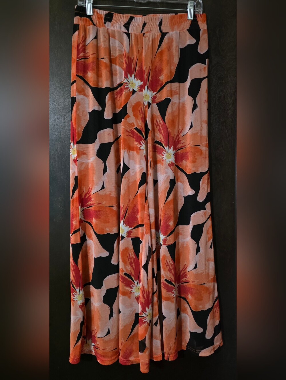 Jane and Delancey Wide Leg Lined Pants Orange Floral on Black Flowy Size Small